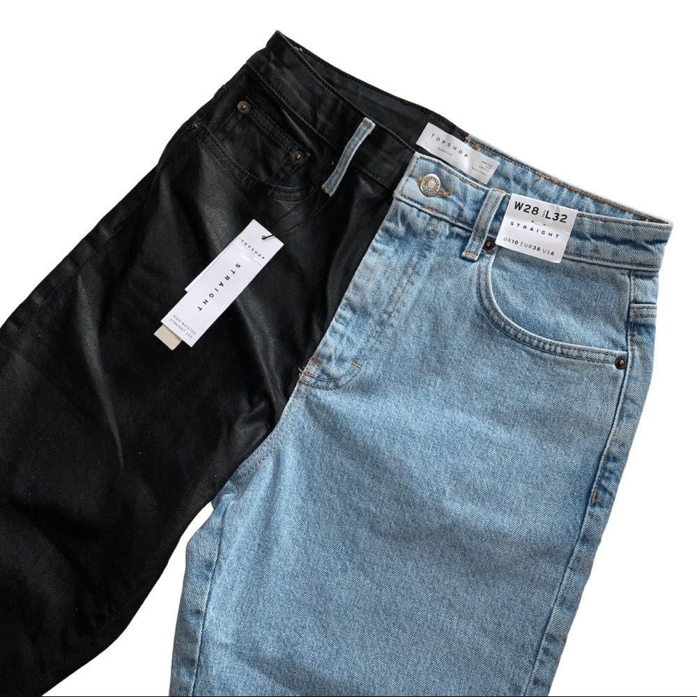 TOPSHOP 2 TONE COATED DENIM STRAIGHT JEAN
